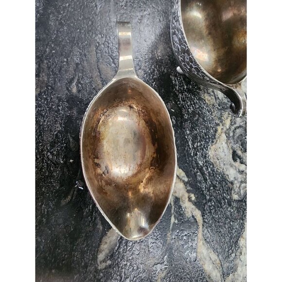 Silver Tone Metal Creamer Sugar Bowl Vintage Raised Floral Design 4 Footed Japan - Picture 5 of 5